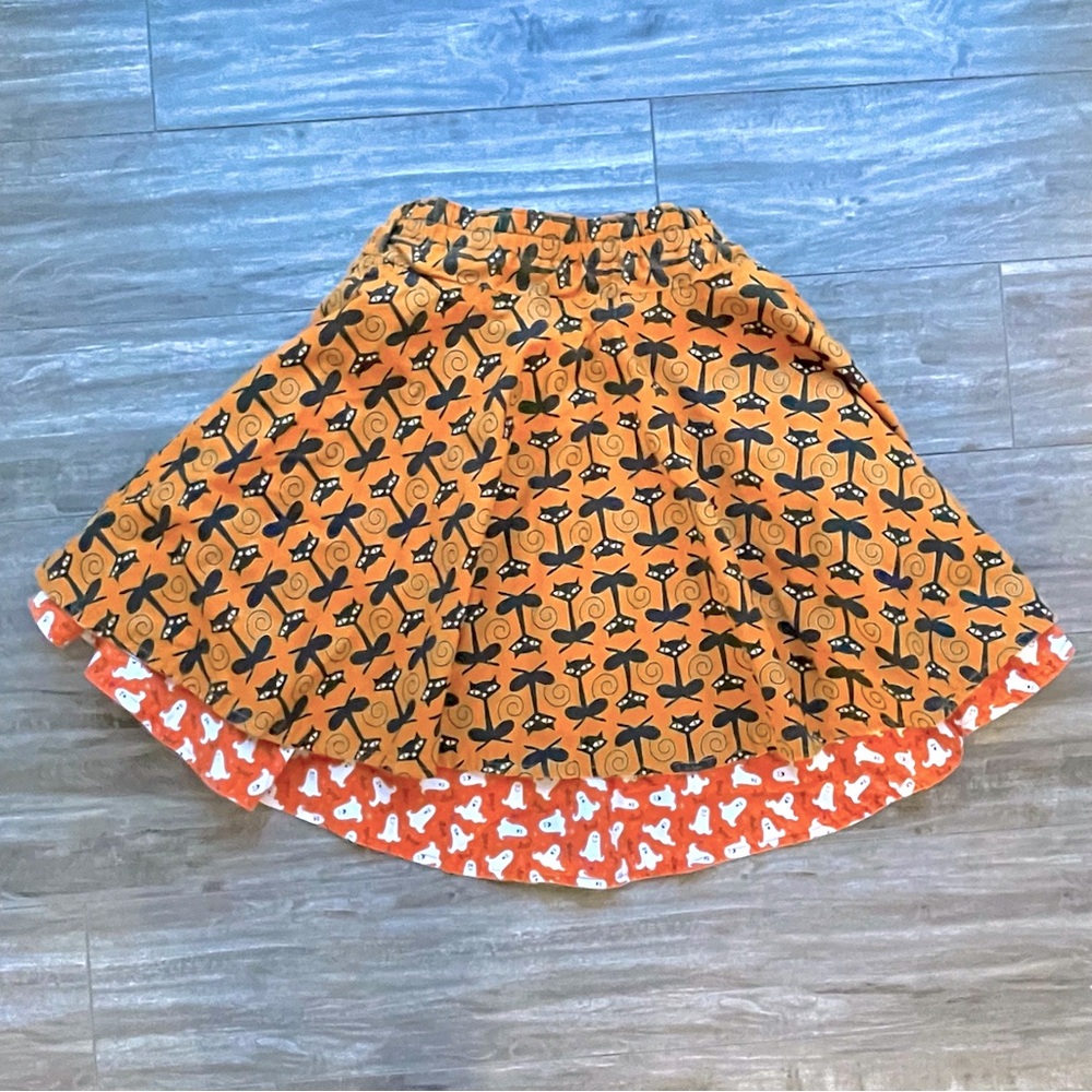 Girls Halloween Circle Skirt Vintage Reversible Pattern Cats Ghosts Kids size 7